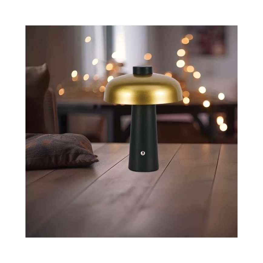 LED Pritemdoma įkraunama jutiklinė stalinė lempa LED/3W/5V 3000-6000K 1800 mAh juoda/auksas