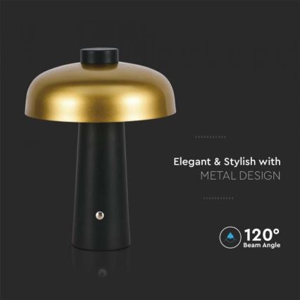 LED Pritemdoma įkraunama jutiklinė stalinė lempa LED/3W/5V 3000-6000K 1800 mAh juoda/auksas