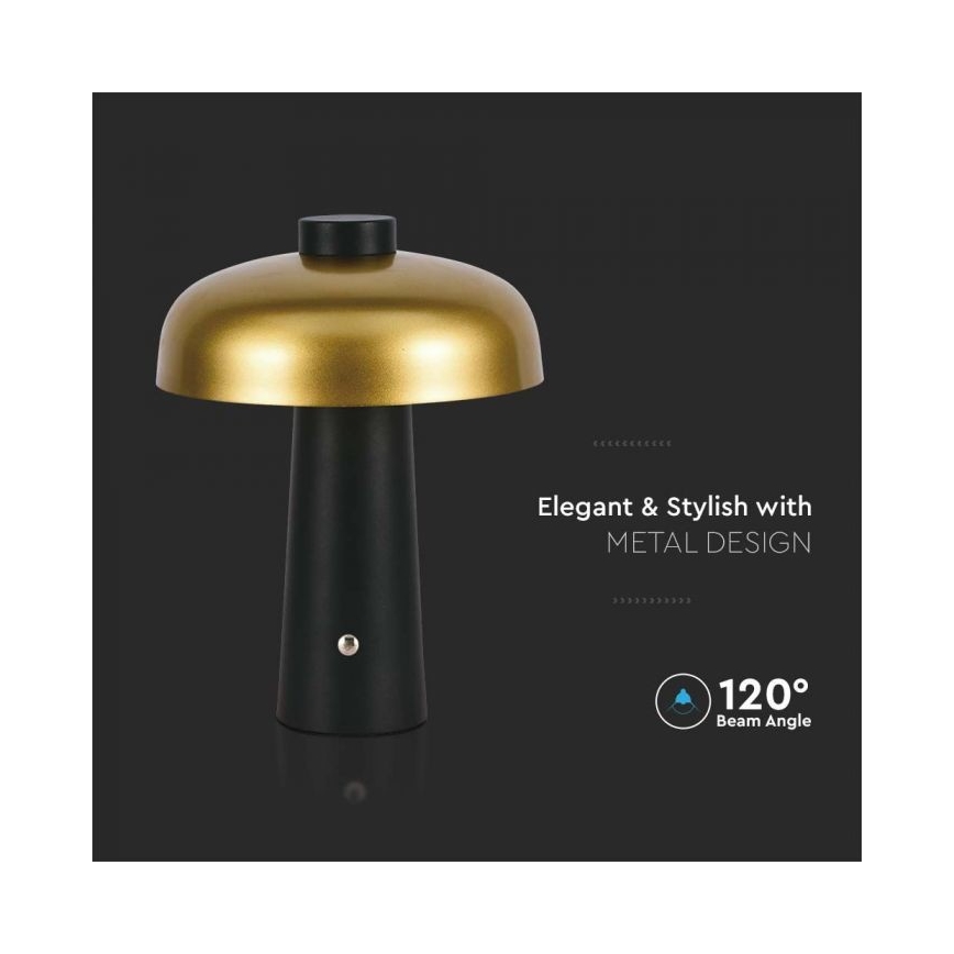 LED Pritemdoma įkraunama jutiklinė stalinė lempa LED/3W/5V 3000-6000K 1800 mAh juoda/auksas