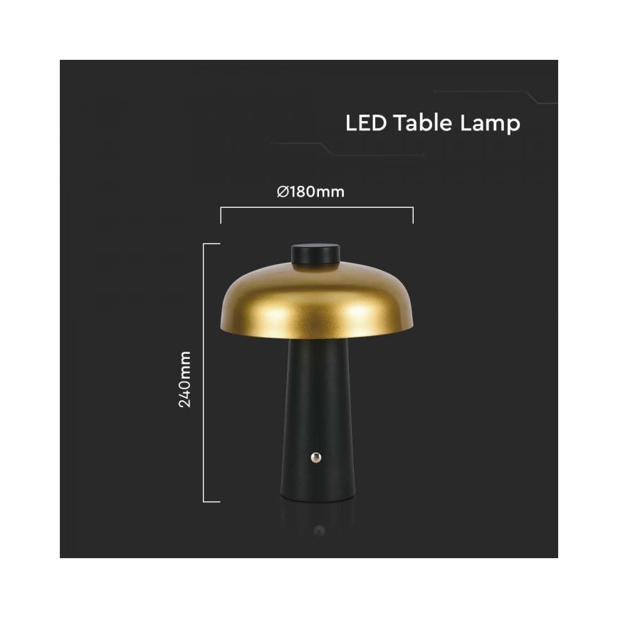LED Pritemdoma įkraunama jutiklinė stalinė lempa LED/3W/5V 3000-6000K 1800 mAh juoda/auksas