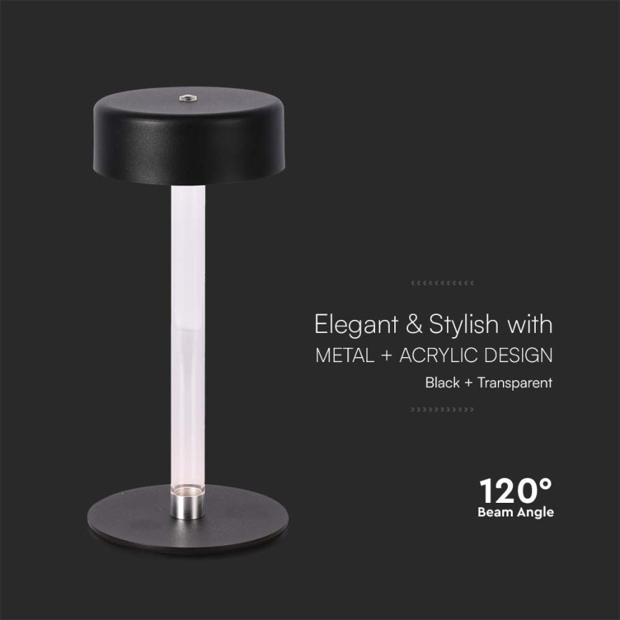 LED Pritemdoma įkraunama jutiklinė stalinė lempa LED/3W/5V 3000-6000K 2400 mAh juoda