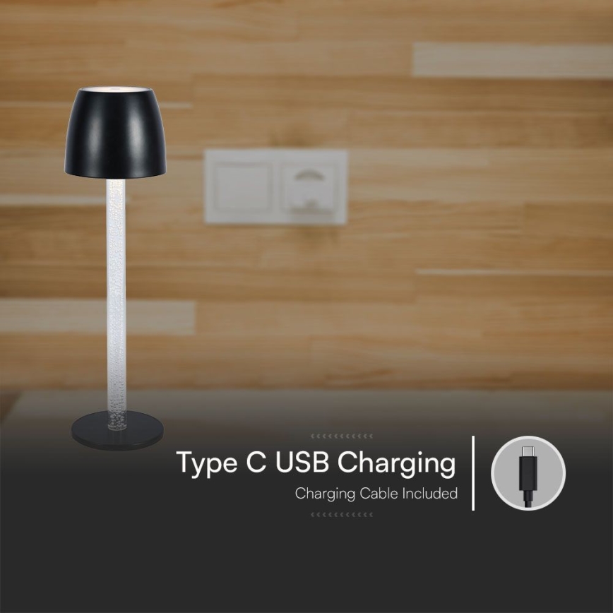 LED Pritemdoma įkraunama jutiklinė stalinė lempa LED/3W/5V 3000K 1800 mAh juoda