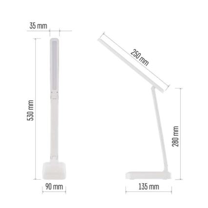 LED Pritemdomas įkraunamas stalinis šviestuvas LED/5W/3,7V 3000K/4000K/6500K 800mAh balta