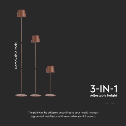 LED Pritemdomas įkraunamas toršeras 3in1 LED/4W/5V 4400 mAh 3000K IP54 ruda