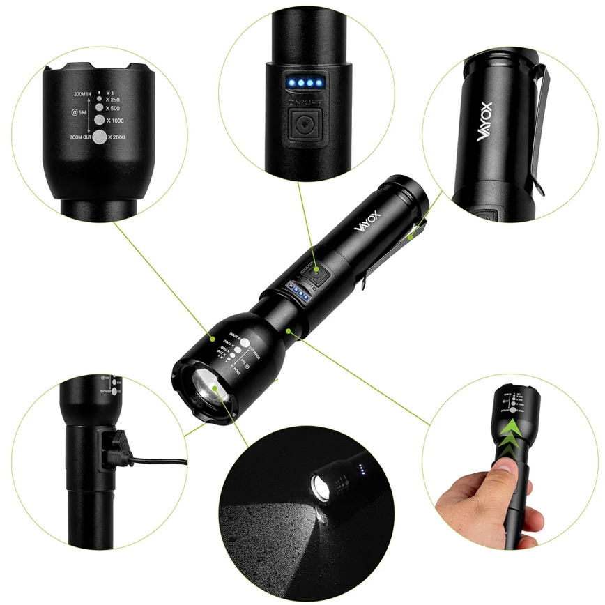 LED Pritemdomas įkraunamas žibintuvėlis LED/20W/5V IPX4 800 blizgus 2000 mAh