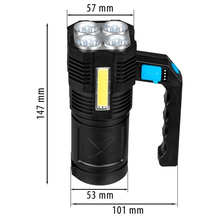 LED Pritemdomas įkraunamas žibintuvėlis LED/5V IPX4 250 blizgus 1200 mAh