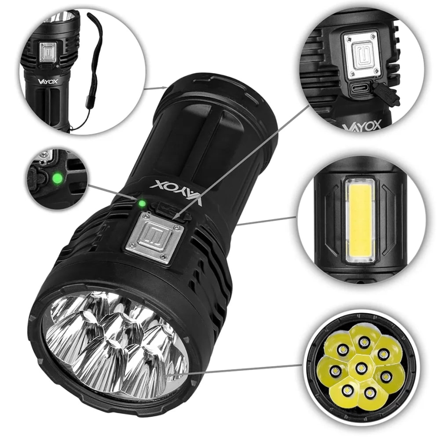 LED Pritemdomas įkraunamas žibintuvėlis LED/5V IPX4 600 blizgus 1200 mAh