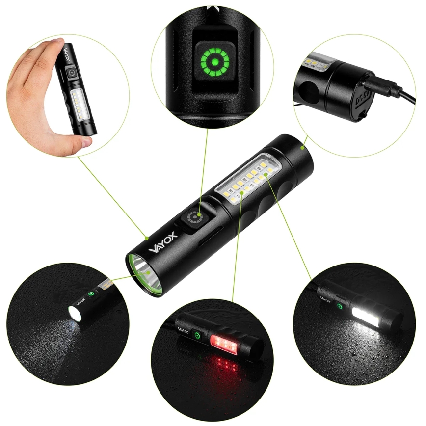 LED Pritemdomas įkraunamas žibintuvėlis su raudonas šviestuvas LED/5W/5V IPX4 250 blizgus 2000 mAh