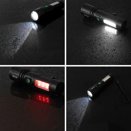 LED Pritemdomas įkraunamas žibintuvėlis su raudonas šviestuvas LED/5W/5V IPX4 260 blizgus 2000 mAh