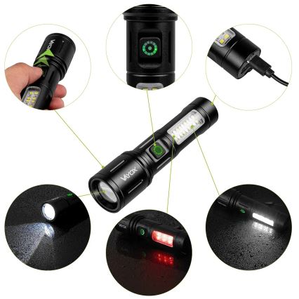 LED Pritemdomas įkraunamas žibintuvėlis su raudonas šviestuvas LED/5W/5V IPX4 260 blizgus 2000 mAh
