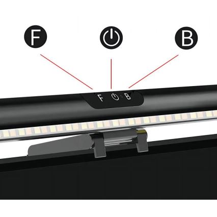 LED Pritemdomas jutiklinis monitoriaus šviestuvas  LED/5W/5V 3000/4000/5000/6000K 42 cm juodas