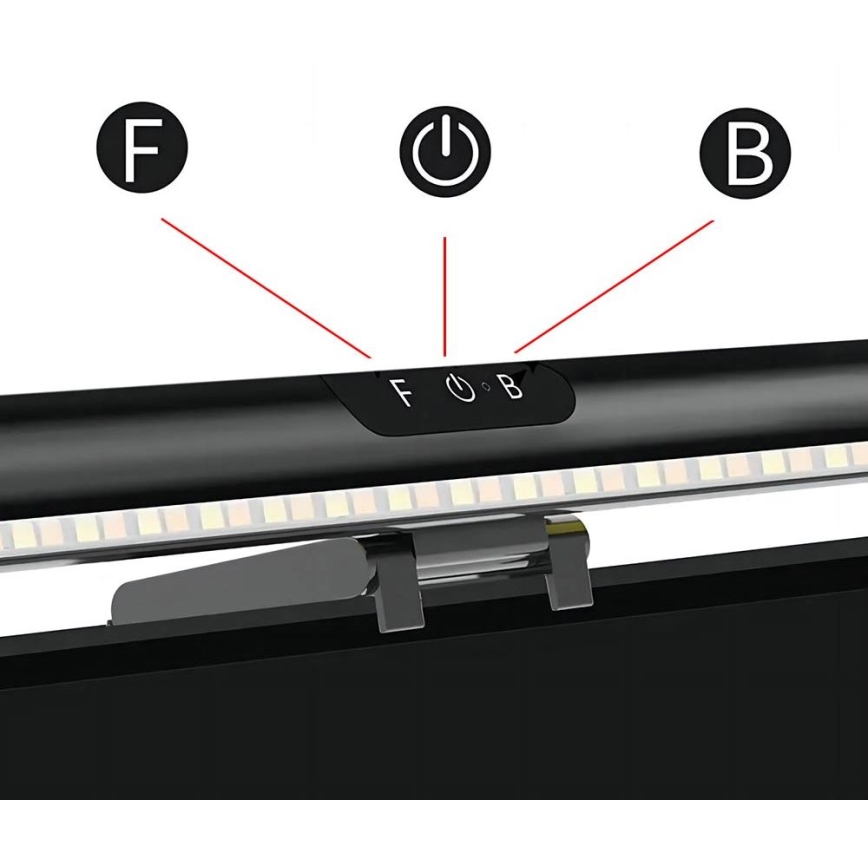 LED Pritemdomas jutiklinis monitoriaus šviestuvas  LED/5W/5V 3000/4000/5000/6000K 42 cm juodas