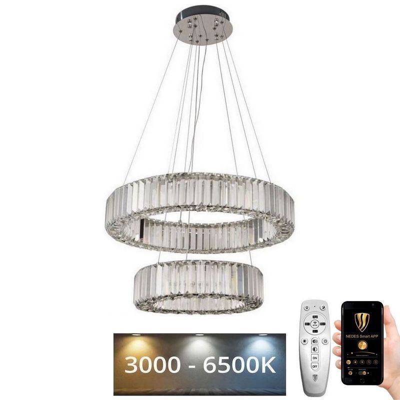 LED Pritemdomas krištolo pakabinamas sietynas LED/65W/230V 3000-6500K blizgus chromas + nuotolinio valdymo pultas