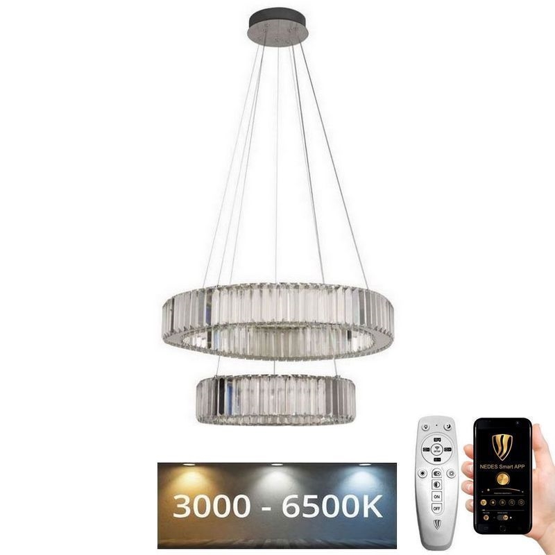 LED Pritemdomas krištolo pakabinamas sietynas LED/65W/230V 3000-6500K blizgus chromas + nuotolinio valdymo pultas