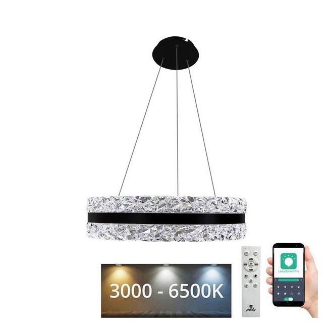 LED Pritemdomas krištolo pakabinamas sietynas LED/80W/230V 3000-6500K juodas + nuotolinio valdymo pultas