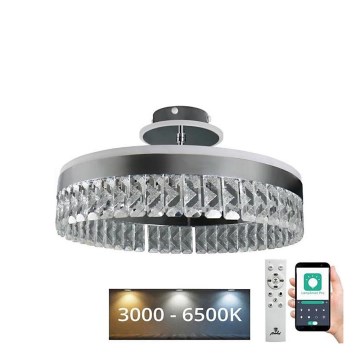 LED Pritemdomas krištolo paviršiuje montuojamas sietynas LED/75W/230V 3000-6500K matinis chromas + nuotolinio valdymo pultas
