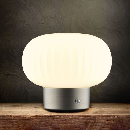 LED pritemdomas, liečiamas stalinis šviestuvas LATTE LED/1,8W/5V USB 2000 mAh matinis chromas/balta