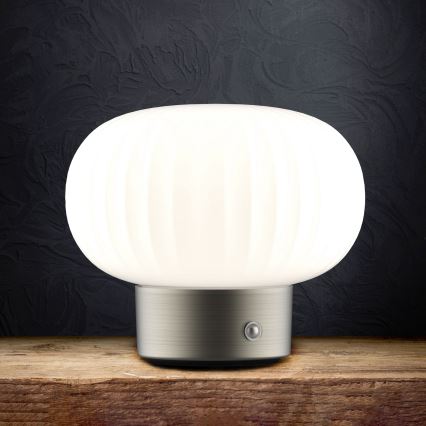 LED pritemdomas, liečiamas stalinis šviestuvas LATTE LED/1,8W/5V USB 2000 mAh matinis chromas/balta