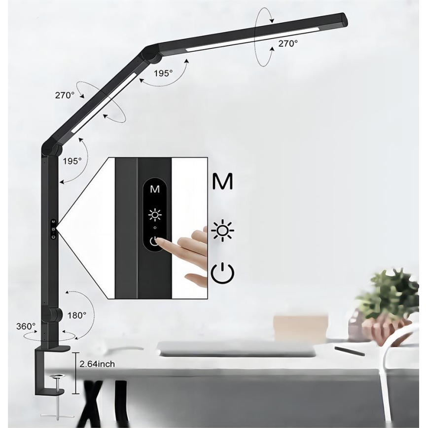 LED šviesos reguliavimas jutiklinė lankstus Stalinis šviestuvas POINTIQ LED/12W/230V 3000/4000/5000/6500K CRI 92 juoda