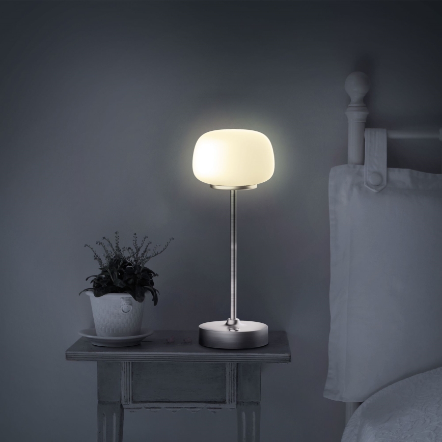 LED pritemdomas, liečiamas stalinis šviestuvas RIMINI LED/2W/5V USB 2000 mAh matinis chromas/balta