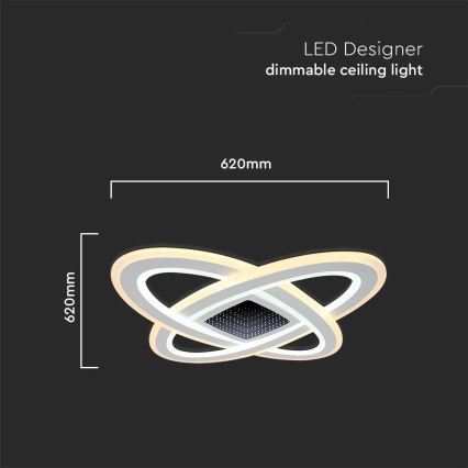 LED Pritemdomas lubinis šviestuvas LED/130W/230V 3000-6500K 62x62 cm + nuotolinio valdymo pultas