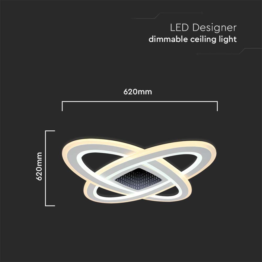 LED Pritemdomas lubinis šviestuvas LED/130W/230V 3000-6500K 62x62 cm + nuotolinio valdymo pultas