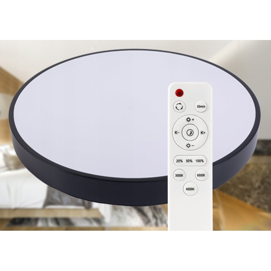 LED Pritemdomas lubinis šviestuvas LED/40W/230V 3000-6500K diametras 40 cm juoda + nuotolinio valdymo pultas