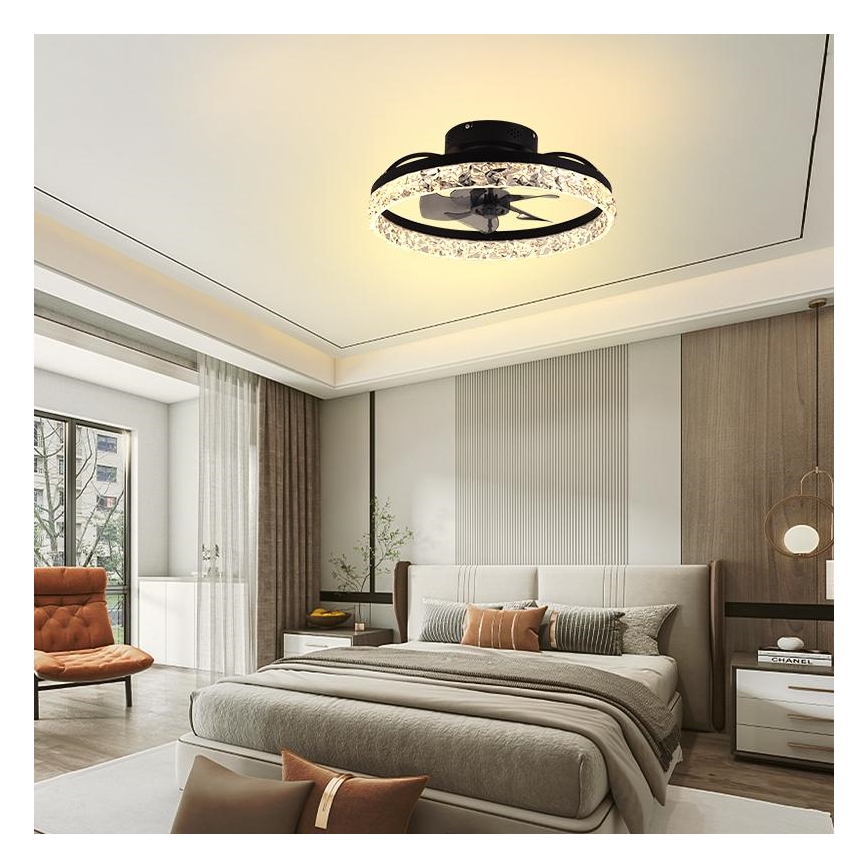 LED Pritemdomas lubinis šviestuvas su ventiliatoriumi LED/35W/230V 3000-6500K juoda + nuotolinio valdymo pultas