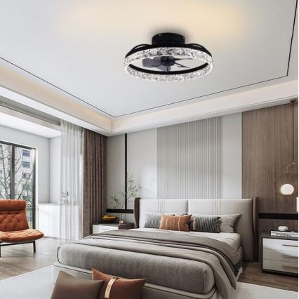 LED Pritemdomas lubinis šviestuvas su ventiliatoriumi LED/35W/230V 3000-6500K juoda + nuotolinio valdymo pultas