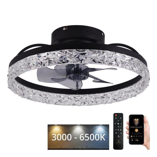 LED Pritemdomas lubinis šviestuvas su ventiliatoriumi LED/35W/230V 3000-6500K juoda + nuotolinio valdymo pultas