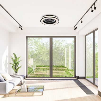 LED Pritemdomas lubinis šviestuvas su ventiliatoriumi LED/48W/230V 3000-6500K juoda + nuotolinio valdymo pultas