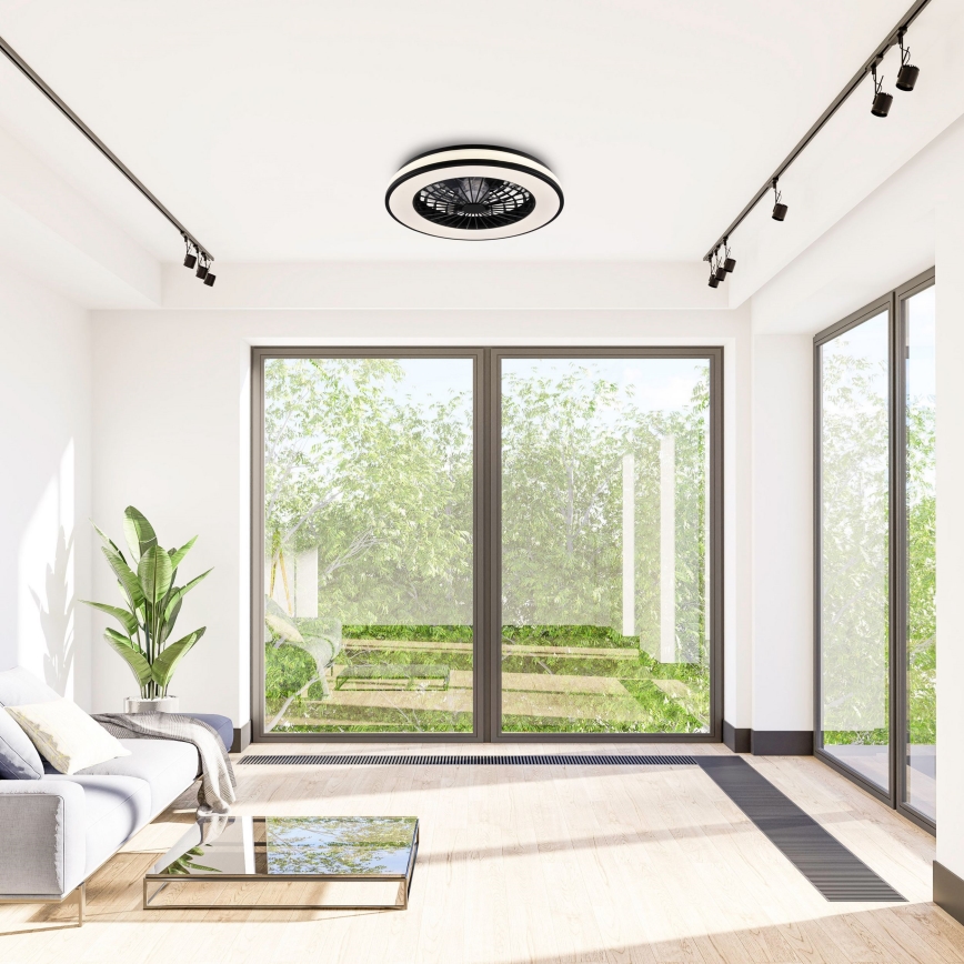 LED Pritemdomas lubinis šviestuvas su ventiliatoriumi LED/48W/230V 3000-6500K juoda + nuotolinio valdymo pultas