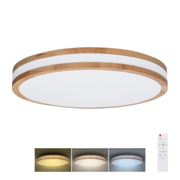 LED Pritemdomas lubinis šviestuvas WOODY LED/60W/230V 3000-6500K ąžuolas diametras 50 cm + nuotolinio valdymo pultas