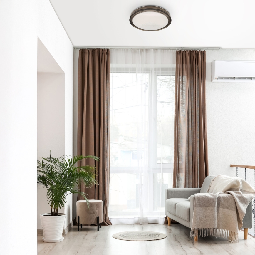 LED pritemdomas lubinis vonios šviestuvas HALINA LED/48W/230V 3000-6000K diametras 38 cm IP44 juoda + nuotolinio valdymo pultas