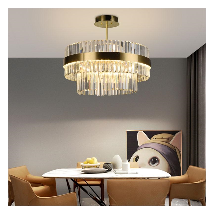 LED šviesos reguliavimas krištolas Sietynas na tyči LED/80W/230V 3000-6500K auksas + nuotolinio valdymo pultas