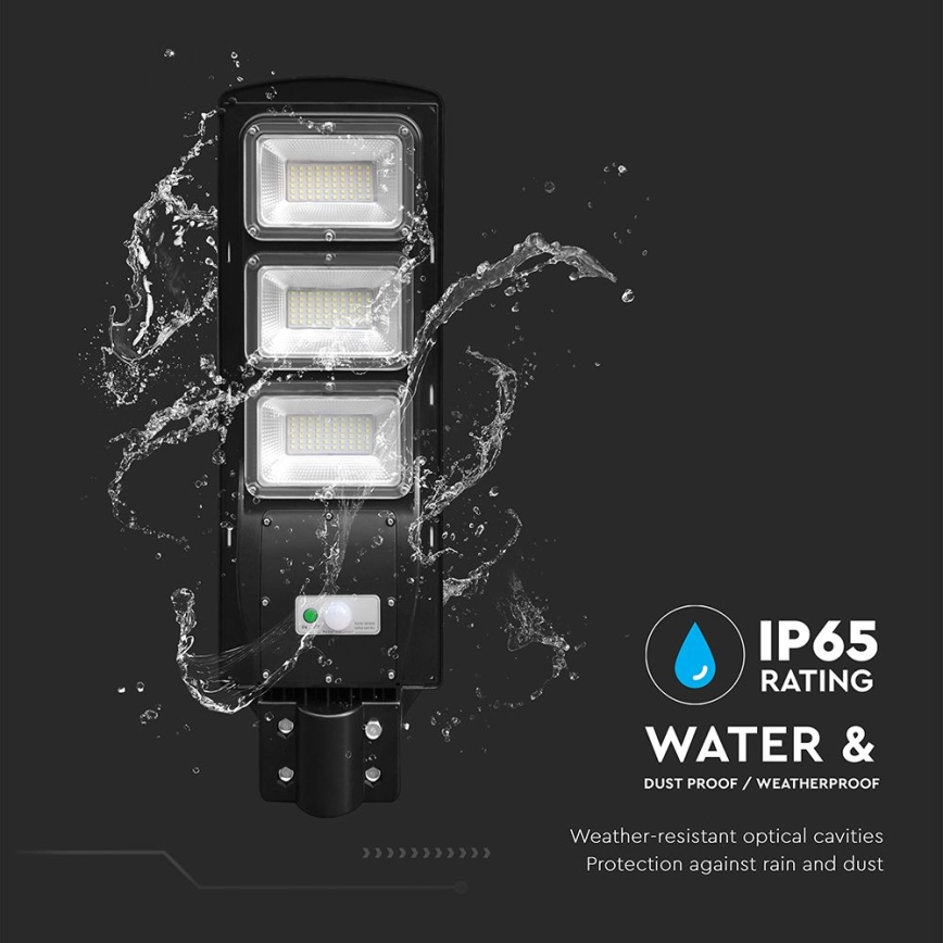LED Pritemdomo saulės energijos gatvės šviestuvas su judesio ir prieblandos jutikliu LED/12W/3,2V 6000K IP65 10000 mAh juoda + nuotolinio valdymo pultas