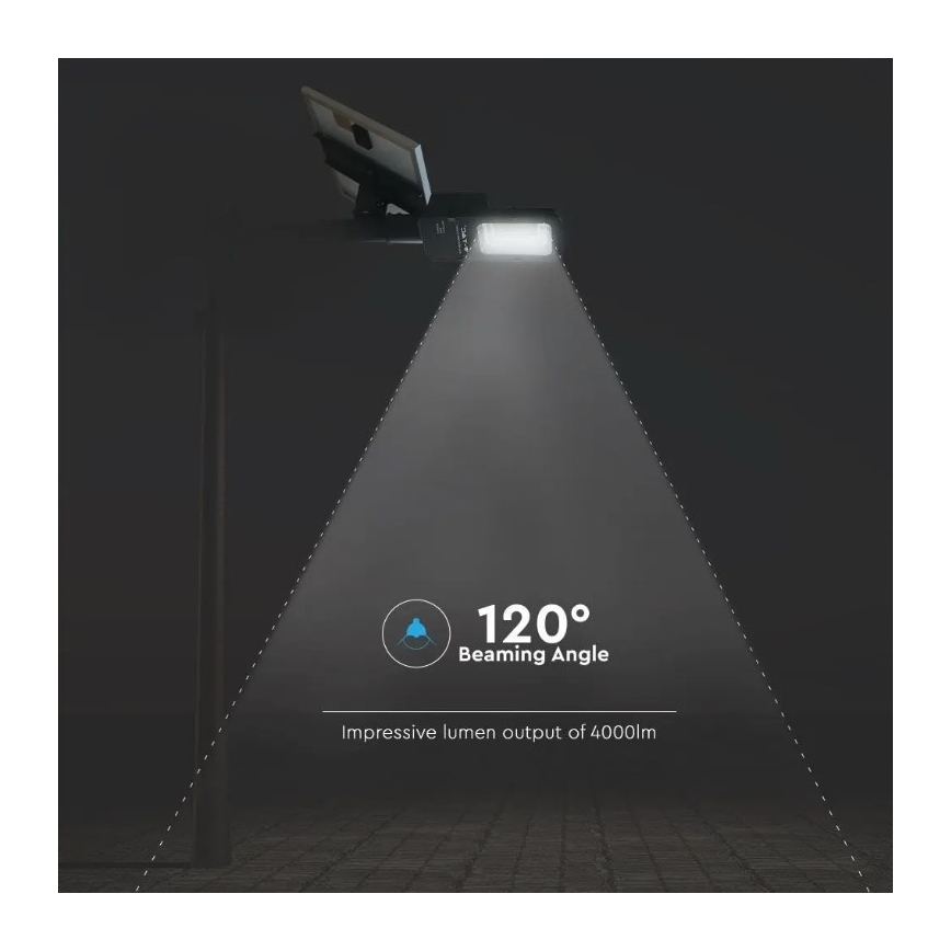 LED Pritemdomas saulės gatvės lempa LED/50W/6,4V 6000K IP65 50000 mAh + nuotolinio valdymo pultas