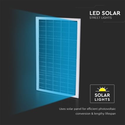 LED Pritemdomas saulės gatvės lempa SAMSUNG CHIP LED/50W/6,4V 6000K IP65 30000 mAh + nuotolinio valdymo pultas