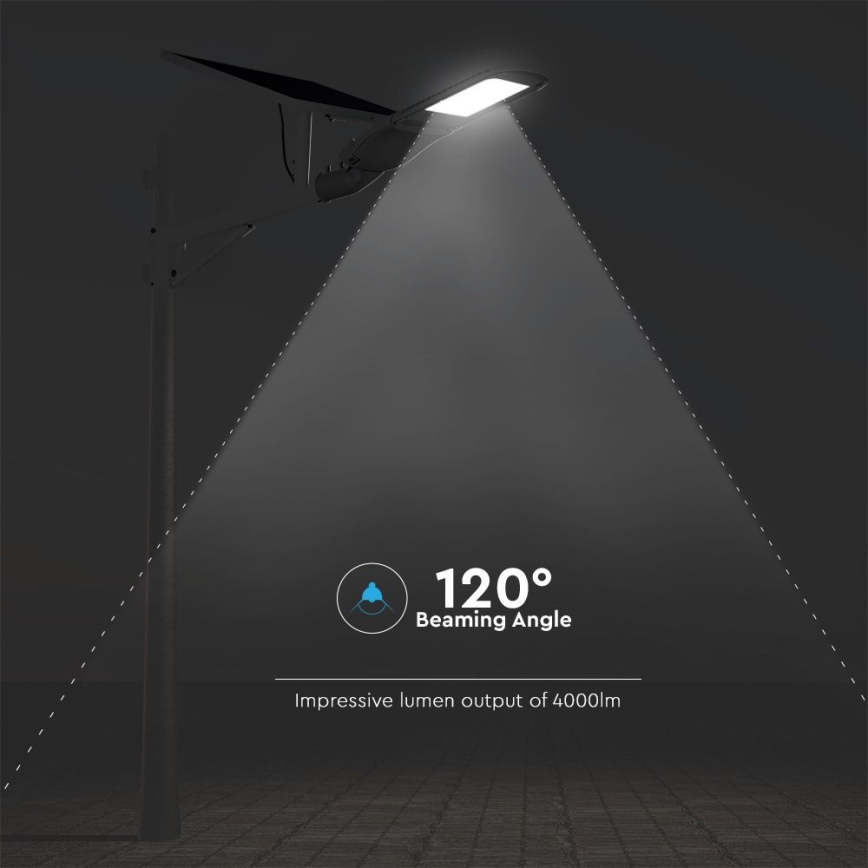 LED Pritemdomas saulės gatvės lempa SAMSUNG CHIP LED/50W/6,4V 6000K IP65 30000 mAh + nuotolinio valdymo pultas