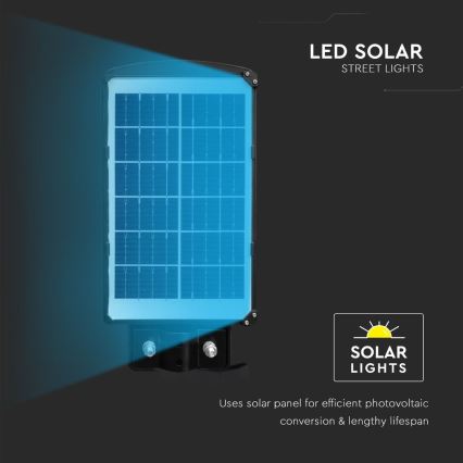 LED Pritemdomo saulės energijos gatvės šviestuvas su judesio ir prieblandos jutikliu LED/6W/3,2V 6000K IP65 5000 mAh juoda + nuotolinio valdymo pultas