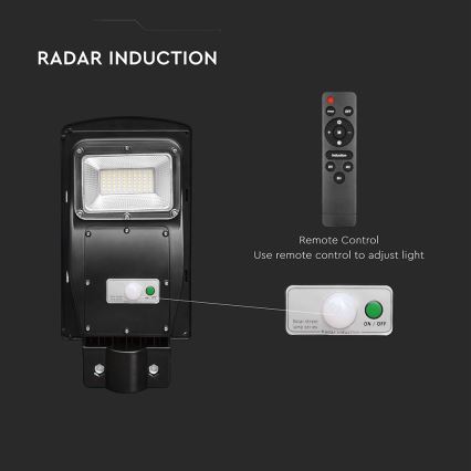 LED Pritemdomo saulės energijos gatvės šviestuvas su judesio ir prieblandos jutikliu LED/6W/3,2V 6000K IP65 5000 mAh juoda + nuotolinio valdymo pultas