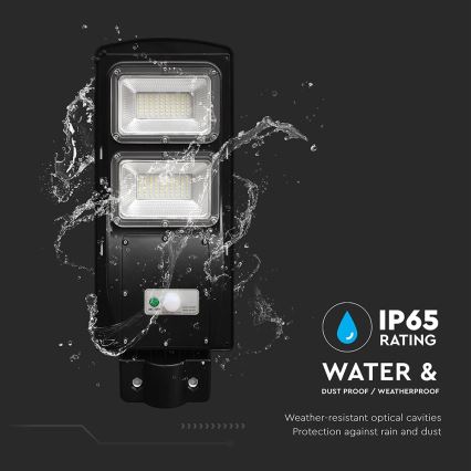LED Pritemdomo saulės energijos gatvės šviestuvas su judesio ir prieblandos jutikliu LED/8W/3,2V 6000K IP65 9000 mAh juoda + nuotolinio valdymo pultas