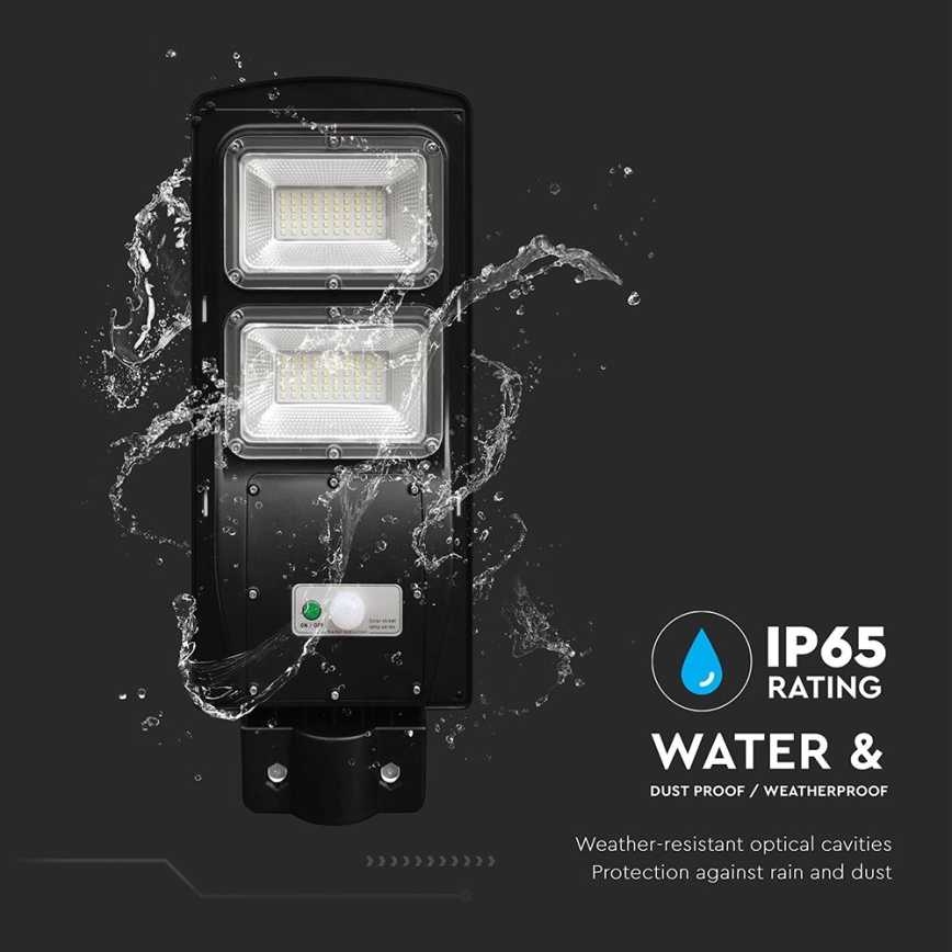 LED Pritemdomo saulės energijos gatvės šviestuvas su judesio ir prieblandos jutikliu LED/8W/3,2V 6000K IP65 9000 mAh juoda + nuotolinio valdymo pultas