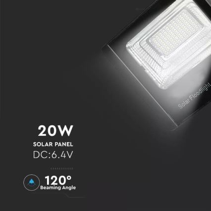 LED Pritemdomas saulės prožektorius LED/20W/6,4V 4000K IP65 10000 mAh + nuotolinio valdymo pultas