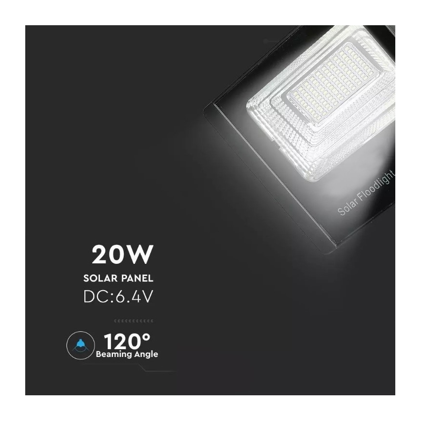 LED Pritemdomas saulės prožektorius LED/20W/6,4V 4000K IP65 10000 mAh + nuotolinio valdymo pultas