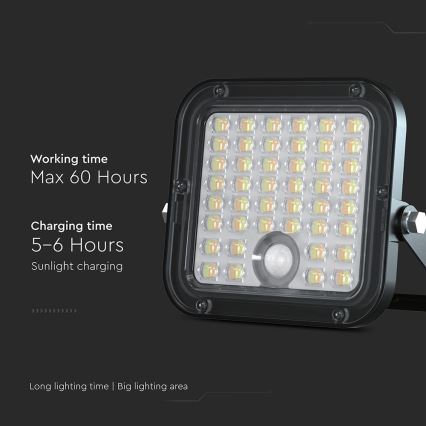 LED Pritemdomas saulės prožektorius su jutikliu LED/10W/3,7V 4000/6000K IP65 + nuotolinio valdymo pultas
