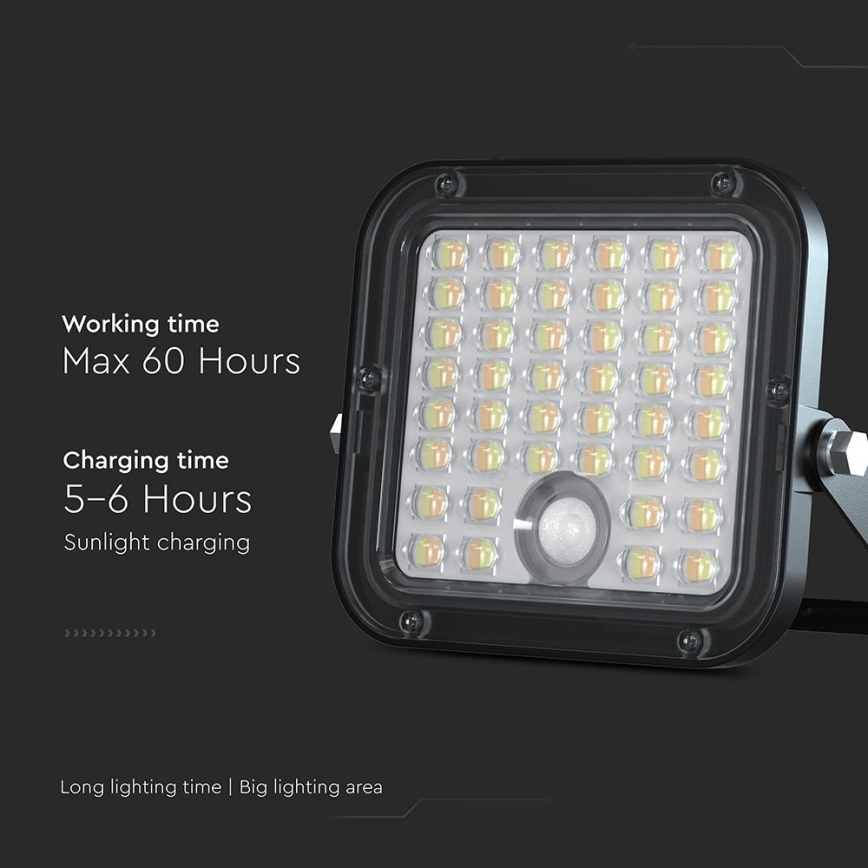LED Pritemdomas saulės prožektorius su jutikliu LED/10W/3,7V 4000/6000K IP65 + nuotolinio valdymo pultas
