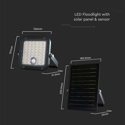 LED Pritemdomas saulės prožektorius su jutikliu LED/10W/3,7V 4000/6000K IP65 + nuotolinio valdymo pultas