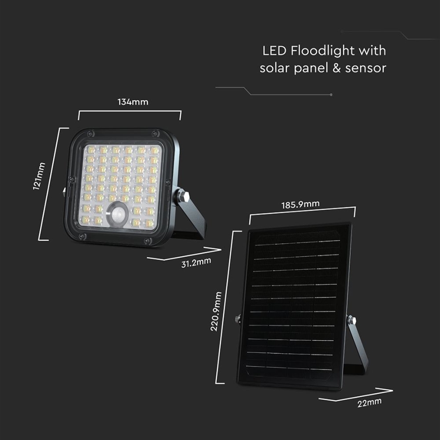 LED Pritemdomas saulės prožektorius su jutikliu LED/10W/3,7V 4000/6000K IP65 + nuotolinio valdymo pultas