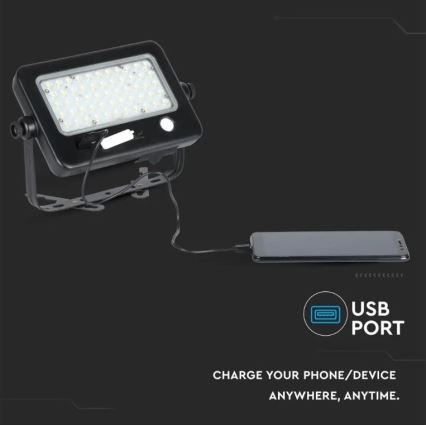 LED Pritemdomas saulės prožektorius su jutikliu LED/10W/3,7V 4000K IP65 7200 mAh + USB prievadas